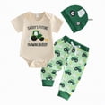 thumbnail image 1 of Kaprioy Boys Summer Outfit 3PCS DADDY'S FUTURE FARMING BUDDY Letter Print Romper Pants Hat Outfit Baby Boy Outfits, 1 of 8