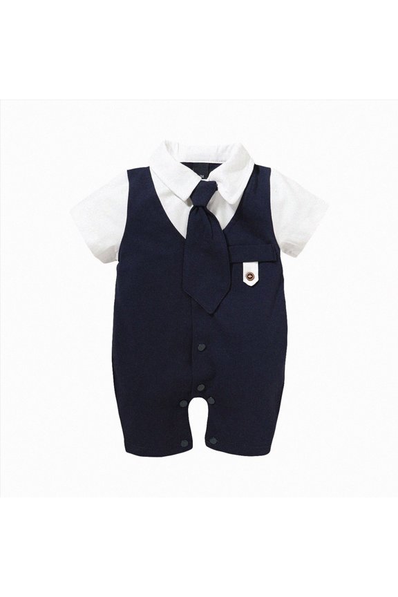 Boys Summer Outfits Baby Girls Romper Clothes Gentleman Tie Jumpsuit Solid Boys Boys Outfit