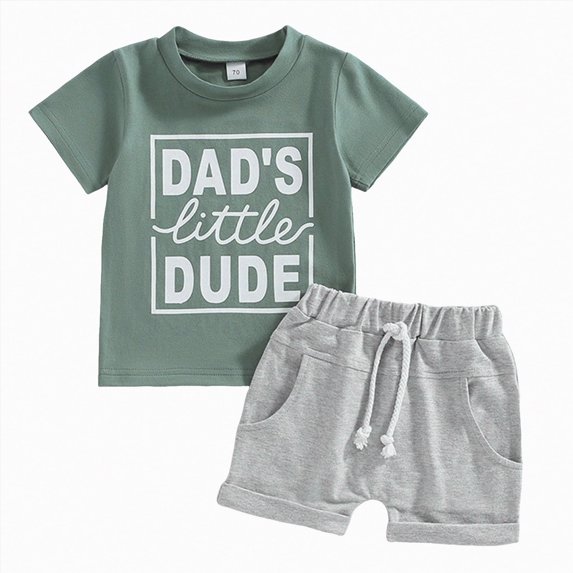 Kaprioy Boys Summer Outfits Letter DAD'S little DUDE Print Shorts Set 0 6 12 18 24 Months Outfits Baby Boys Summer Outfit