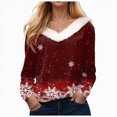 thumbnail image 1 of Kaprioy Christmas Sweaters for Women Fur Trim V Neck Sweatshirts Christmas Graphic Long Sleeve Pullover Fall Winter Fashion Clothing Red, XXL, 1 of 4