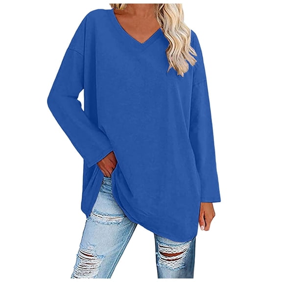 Kaprioy Color Block Sweatshirts for Women Fall Fashion Clothes Trendy Hoodies Long Sleeve Pullover Going Out Tops Blue, XL