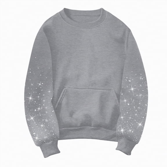Kaprioy Crew Neck Sweatshirts Women Rhinestone Decoration Christmas Pullover Oversized Fall Fashion Winter Going Out Tops Grey, XXL