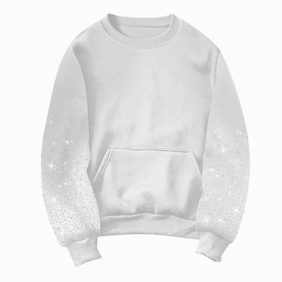 Kaprioy Crew Neck Sweatshirts Women Rhinestone Decoration Christmas Pullover Oversized Fall Fashion Winter Going Out Tops White, XXL