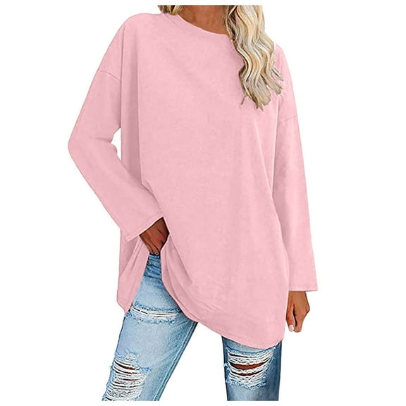Kaprioy Crewneck Sweatshirts For Women Fall Fashion Clothes Long Sleeve Casual Shirts Oversized Pullover Tops Pink, XL