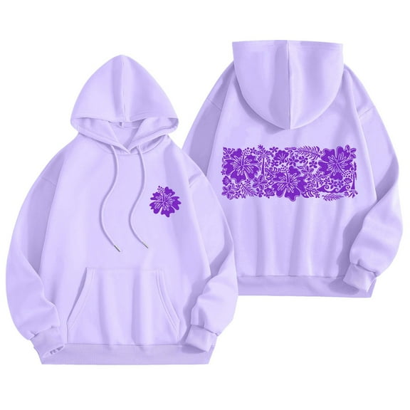 Kaprioy Cute Hoodies for Teen Girls Women Y2k Floral Graphic Oversized Sweatshirt Long Sleeve Aesthetic Preppy Clothes Purple, S