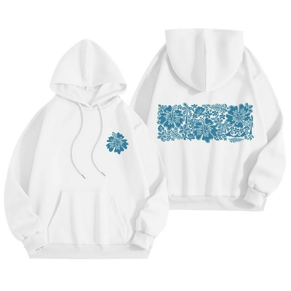 Kaprioy Cute Hoodies for Teen Girls Women Y2k Floral Graphic Oversized Sweatshirt Long Sleeve Preppy Clothes White, S