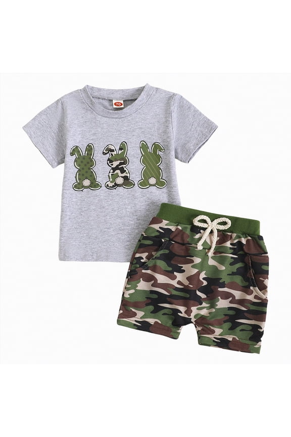 My First Easter Baby Boy Outfit Boys Eeaster Outfit Christian Easter T-Shirts Camo Bunny Tee Top With Camouflage Elastic Drawstring Shorts Summer Outfit
