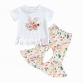 thumbnail image 1 of Kaprioy My First Easter Baby Girl Outfit Girls Clothes Short Sleeve Easter Rabbit Flower Prints Tops Bunny Flared Pants 2PCS Outfits Clothes Set Summer Clothes, 1 of 5