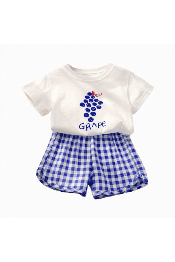 My First Easter Baby Girl Outfit Girls Short Sleeve Shorts Suit Comfortable Cartoon Fruit Print Shirts Tops Plaid Shorts 2PCS Girls Summer Suit