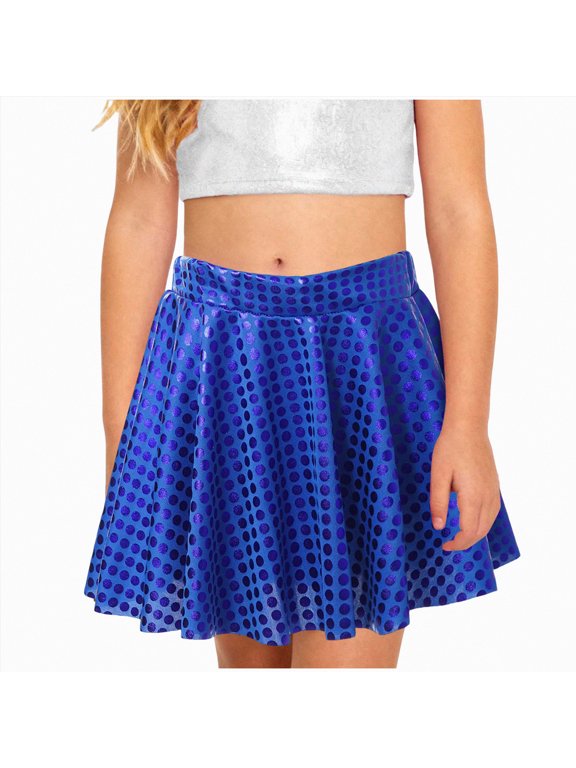 Girl's Metallic Skater Skort Elastic Waist A-Line Mini Dance Athletic Shiny Skirt Trendy Casual Print Skirt for Girls