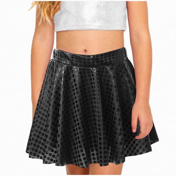 Kaprioy Girl's Metallic Skater Skort Elastic Waist A-Line Mini Dance Athletic Shiny Skirt Trendy Casual Print Skirt for Girls