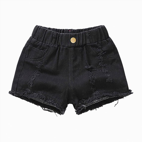 Kaprioy Girls Denim Shorts Toddler Girls Summer Cozy Casual Ripped Jeans Shorts Baby Kids Solid Color Daily Wear Denim Short Pants