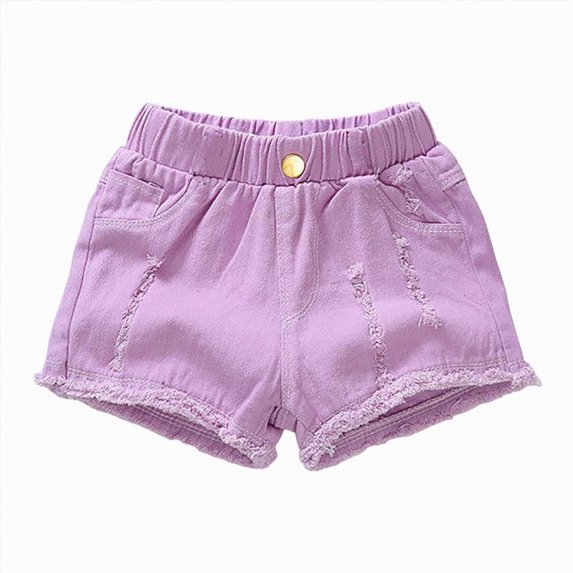 Kaprioy Girls Denim Shorts Toddler Girls Summer Cozy Casual Ripped Jeans Shorts Baby Kids Solid Color Daily Wear Denim Short Pants