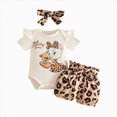 thumbnail image 1 of Kaprioy Girls Summer Clothes Baby Girl Clothes Daddys Girl Short Sleeve Cute Cartoon Printed Romper Floral Shorts Headband Summer Outfits, 1 of 6