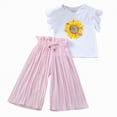 thumbnail image 1 of Kaprioy Girls Summer Clothes Girls 2 Piece Outfits Toddler Kids Girls Clothing Sets Summer Sunflower T Shirt Tops Chiffon Ruched Loose Pants Outfits, 1 of 5
