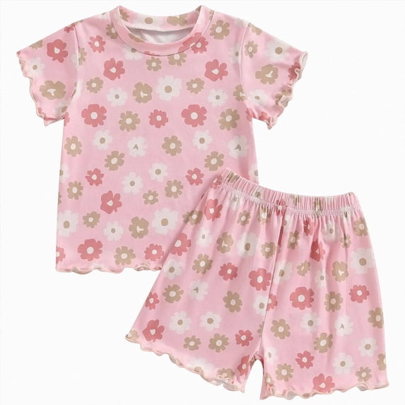 Kaprioy Girls Summer Clothes Pajamas Toddler Baby Girls Summer Outfits Daisy Ruffle Short Sleeve T-Shirts Tops Floral Shorts 2Pcs Clothes Set
