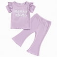 thumbnail image 1 of Kaprioy Girls Summer Outfits Toddler Girl 2Pcs Fly Sleeve ATTITUDE MAMA'S MINI Letter Shirt Tops + Waffle Flare Pants Set Clothes, 1 of 6