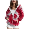 thumbnail image 1 of Kaprioy Hoodies For Women Tie Dye Zip Zipper Up Pocket Drawstring Ladies Pullover Fall Fashion Hooded Sweatshirts Casual Tops For Women Red, L, 1 of 6