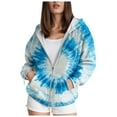 thumbnail image 1 of Kaprioy Hoodies For Women Tie Dye Zip Zipper Up Pocket Drawstring Ladies Pullover Fall Fashion Hooded Sweatshirts Casual Tops For Women Sky Blue, XS, 1 of 6