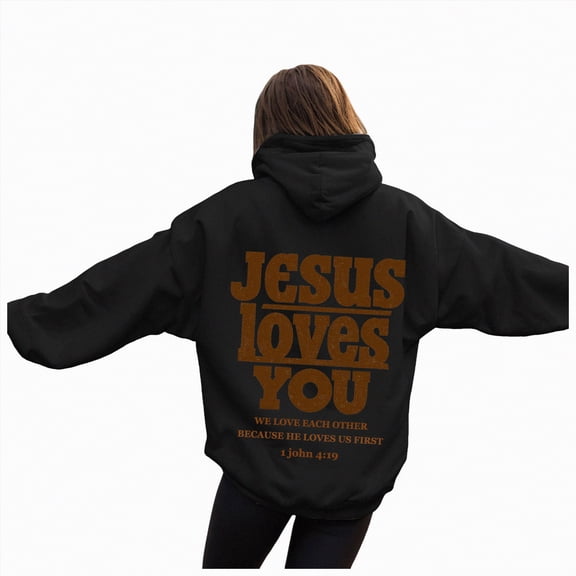 Kaprioy Hoodies for Women Letter Graphic Bible Verse Oversized Long Sleeve Jesus Faith Sweatshirts Pullover Outdoor Top Streetwear Casual Hoodie Pullover Sweatshirt With Pockets Tops