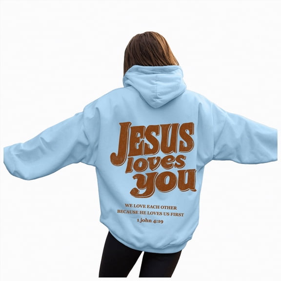 Kaprioy Hoodies for Women Letter Graphic Bible Verse Oversized Long Sleeve Jesus Faith Sweatshirts Pullover Outdoor Top Streetwear Casual Hoodie Pullover Sweatshirt With Pockets Tops