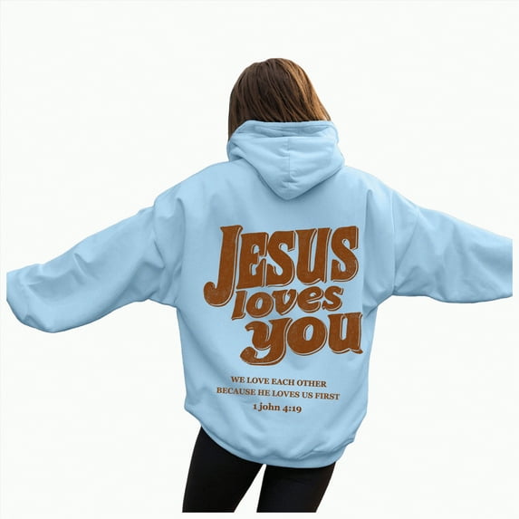 Kaprioy Hoodies for Women Letter Graphic Bible Verse Oversized Long Sleeve Jesus Faith Sweatshirts Pullover Outdoor Top Streetwear Casual Hoodie Pullover Sweatshirt With Pockets Tops