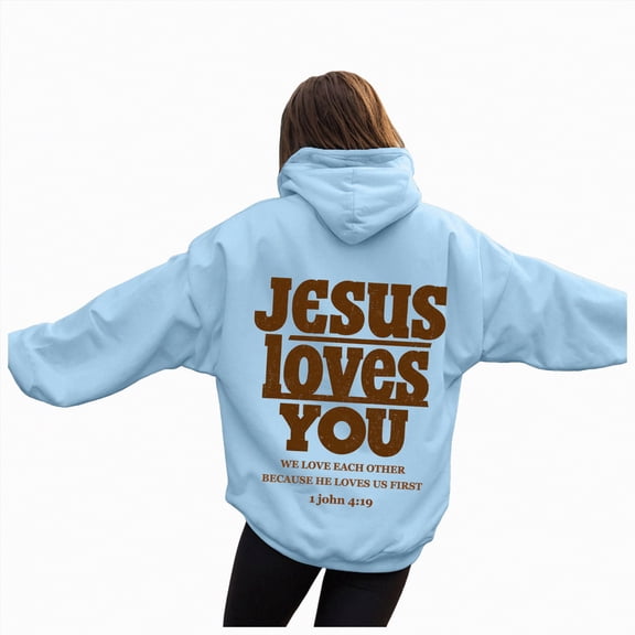 Kaprioy Hoodies for Women Letter Graphic Bible Verse Oversized Long Sleeve Jesus Faith Sweatshirts Pullover Outdoor Top Streetwear Casual Hoodie Pullover Sweatshirt With Pockets Tops