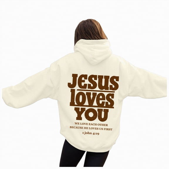 Kaprioy Hoodies for Women Letter Graphic Bible Verse Oversized Long Sleeve Jesus Faith Sweatshirts Pullover Outdoor Top Streetwear Casual Hoodie Pullover Sweatshirt With Pockets Tops