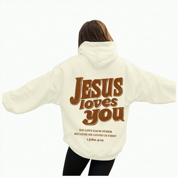 Kaprioy Hoodies for Women Letter Graphic Bible Verse Oversized Long Sleeve Jesus Faith Sweatshirts Pullover Outdoor Top Streetwear Casual Hoodie Pullover Sweatshirt With Pockets Tops