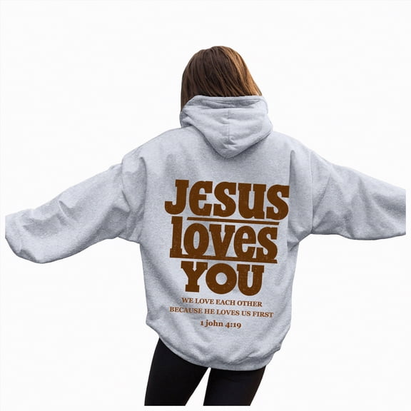 Kaprioy Hoodies for Women Letter Graphic Bible Verse Oversized Long Sleeve Jesus Faith Sweatshirts Pullover Outdoor Top Streetwear Casual Hoodie Pullover Sweatshirt With Pockets Tops