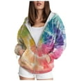 thumbnail image 1 of Kaprioy Hoodies For Women Tie Dye Zip Zipper Up Pocket Drawstring Ladies Pullover Fall Fashion Hooded Sweatshirts Casual Tops For Women Multicolour, XXXXL, 1 of 6