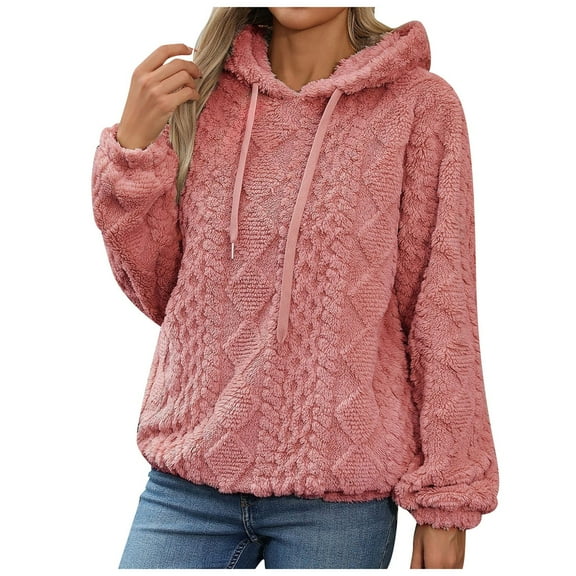 Kaprioy Hoodies for Women Fleece Cable Knit Hoodies Fall Winter Warm Y2k Hoodie Oversized Sweatshirts For Women Red, XL