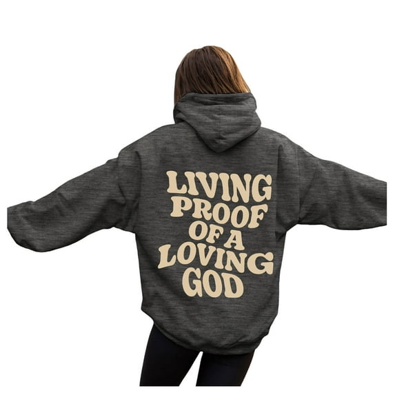 Kaprioy Hoodies for Women Letter Graphic Bible Verse Oversized Long Sleeve Jesus Faith Sweatshirts Pullover Fashion Clothing Grey, XXXL