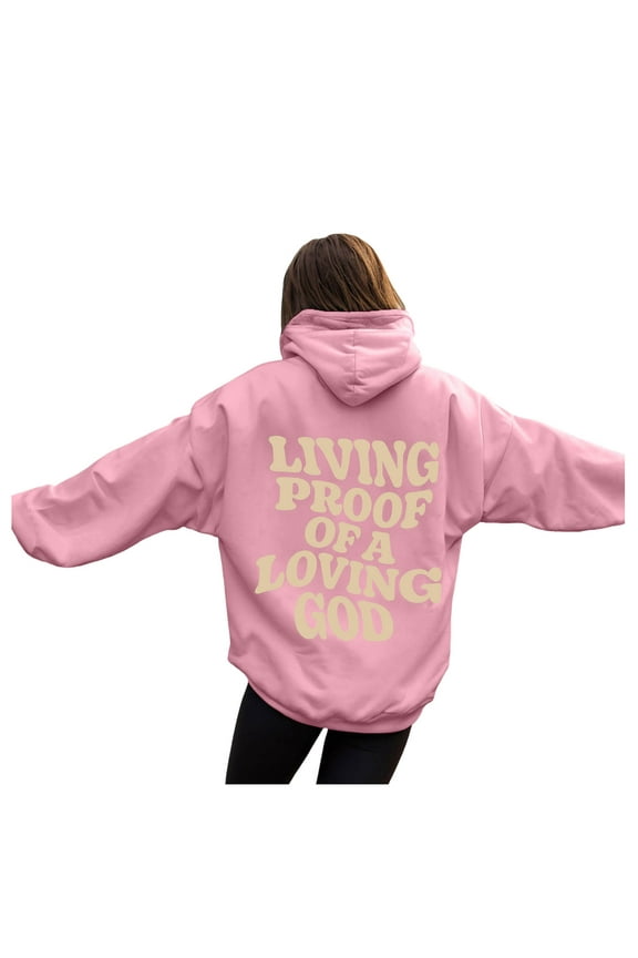Hoodies for Women Letter Graphic Bible Verse Oversized Long Sleeve Jesus Faith Sweatshirts Pullover Fashion Clothing Pink, M