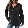thumbnail image 1 of Kaprioy Hoodies for Women Waffle Pullover Sweatshirts Casual V Neck Comfy Hoody Long Sleeve Fall Fashion Button Tops Black, XXL, 1 of 6