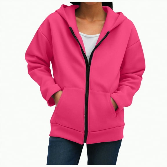 Kaprioy Hoodies for Womens Zip Up Hoodie Long Sleeve Shirts Hooded Sweatshirts Fall Fahion Pullover Winter Pockets Tops Hot Pink, L