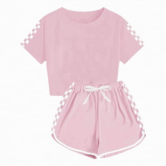 Kaprioy Kids Summer Sport T-Shirt and Shorts Set Plaid Print Clothing Sets Tracksuit