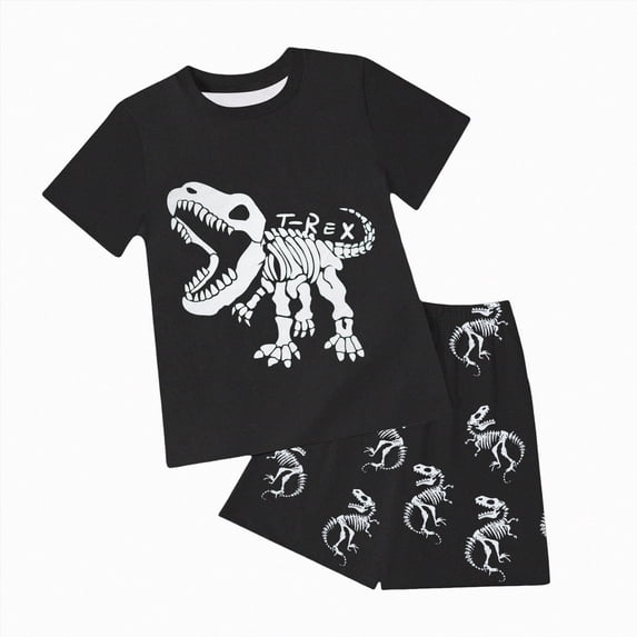 Kaprioy Little Boys Short Sleeve Pajamas Sets Cute Dinosaur Printed Short Sleeve Shorts Two Piece Set 1T-7T