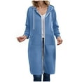 thumbnail image 1 of Kaprioy Long Hoodies For Women Zip Up Double Zipper Fleece Jacket Tunic Sweatshirts Winter Fall Fashion Clothes Oversized Jackets with Pockets Sky Blue, L, 1 of 8