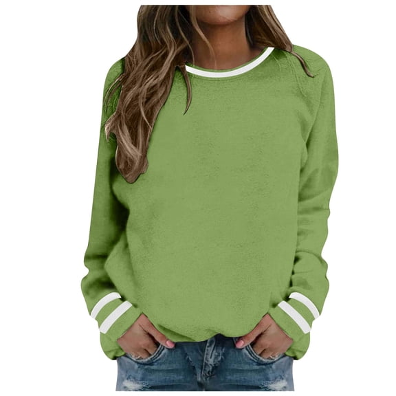 Kaprioy Long Sleeve For Women Color Block Sweatshirts Basic Pullover Casual Crewneck Tshirt Trendy Fall Fashion Clothes Light Green, L