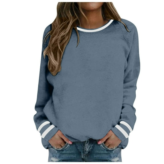 Kaprioy Long Sleeve For Women Color Block Sweatshirts Basic Pullover Casual Crewneck Tshirt Trendy Fall Fashion Clothes Sky Blue, S