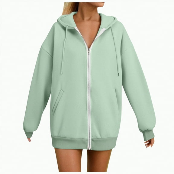 Kaprioy Long Sleeve Hoodies For Women Fall Fashion Winter Clothing Oversized Casual Hooded Sweatshirt Green, XXL