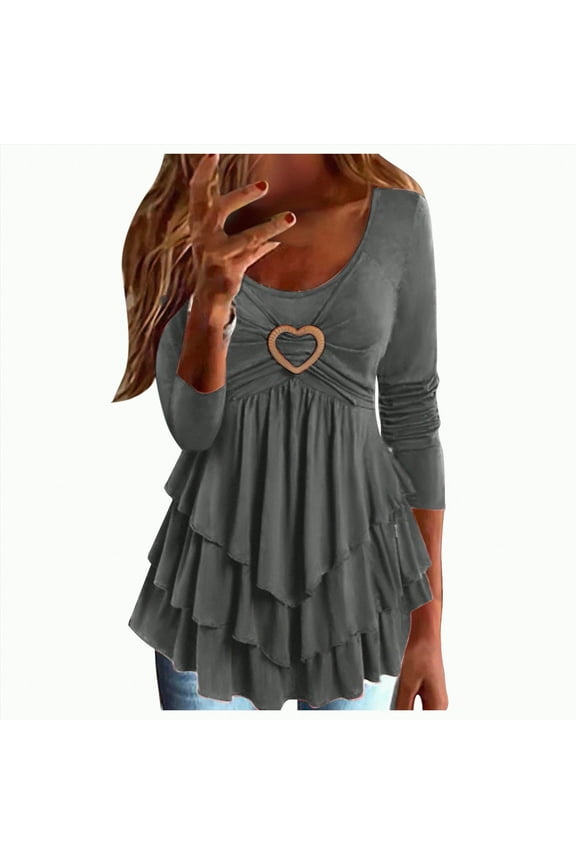 Long Sleeve Shirts for Women Dressy Casual Fall Fashion Blouses Ruffle Tiered Swing Tunic Going Out Tops GY1, L