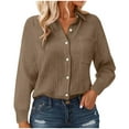 thumbnail image 1 of Kaprioy Long Sleeve Shirts for Womens Button Down Shirts Long Sleeve Tops Casual Collared Blouses Loose Fit Fall Clothes Khaki, M, 1 of 9