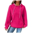 thumbnail image 1 of Kaprioy Long Sleeve Tops For Women Hoodies Casual Drawstring Waffle Pullover Tops Loose Hooded Sweatshirt with Pocket Hot Pink, M, 1 of 6