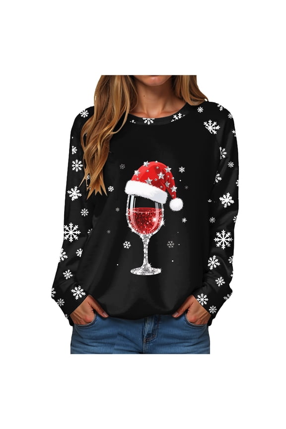 Merry Christmas Sweatshirts for Women Cute Festival Graphic Prints Long Sleeve Going Out Tops Fall Fashion Sweatshirt Black, L