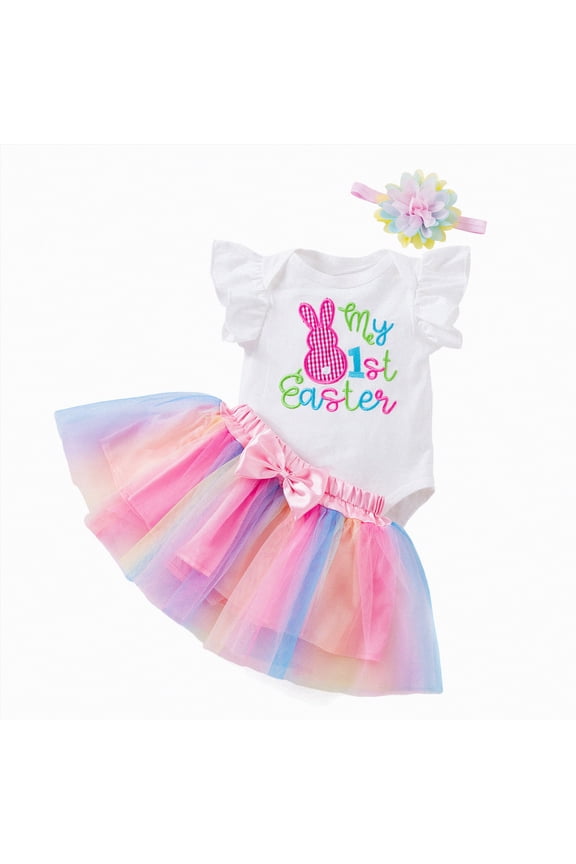 My First Easter Baby Girl Outfit Girls Clothes Short Sleeve Bunny Romper Tulle Tutu Skirt 1st Easter Day Outfit Clothes Clothing Sets