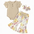 thumbnail image 1 of Kaprioy My First Easter Baby Girl Outfit Girls Clothes Short Sleeve Ribbed Romper Bunny Chick Bell Bottom Pants Headband 3PCS Set, 1 of 6