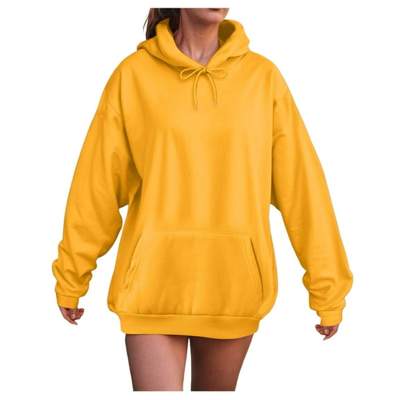 Kaprioy Oversized Hoodies For Women Fleece Hooded Sweatshirts Long Sleeve Casual Going Out Tops Fall Fashion Hooded Sweatshirts With Pockets Yellow, L