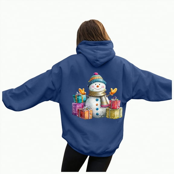 Kaprioy Oversized Sweatshirt For Women Christmas Snowman Pattern Christmas Colorful Winter Sweatshirt Fall Fashion Long Sleeve Clothing Blue, XXXL